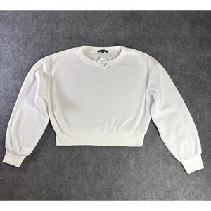 Ambiance Women's White Cropped Crewneck Sweatshirt Size Large L NWT